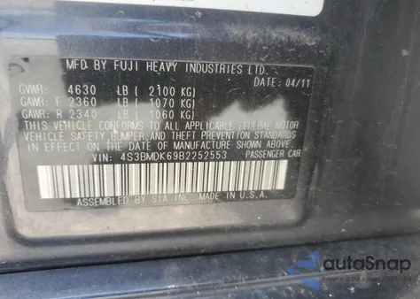 2011 Subaru Legacy 3.6R Limited z USA, uszkodzony, nr VIN 4S3BMDK69B2252553